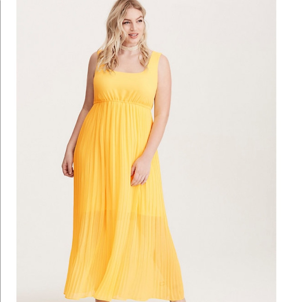 Torrid Canary Yellow Pleated Chiffon Maxi Dress
